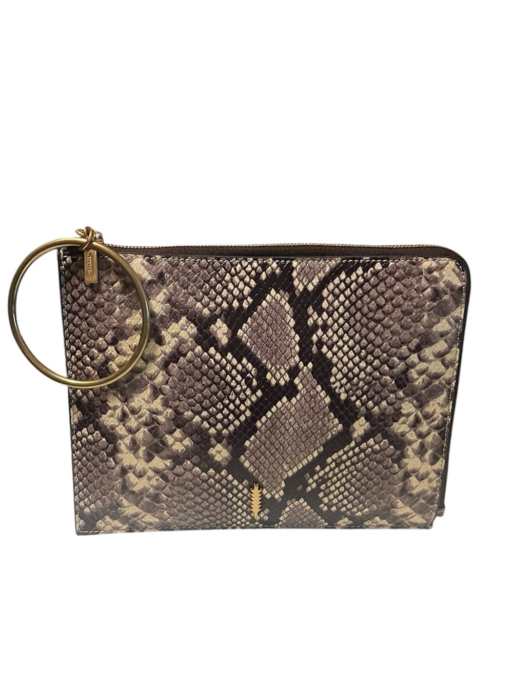 Thacker Snake-Skin Print Wristlet Clutch with Gold Ring